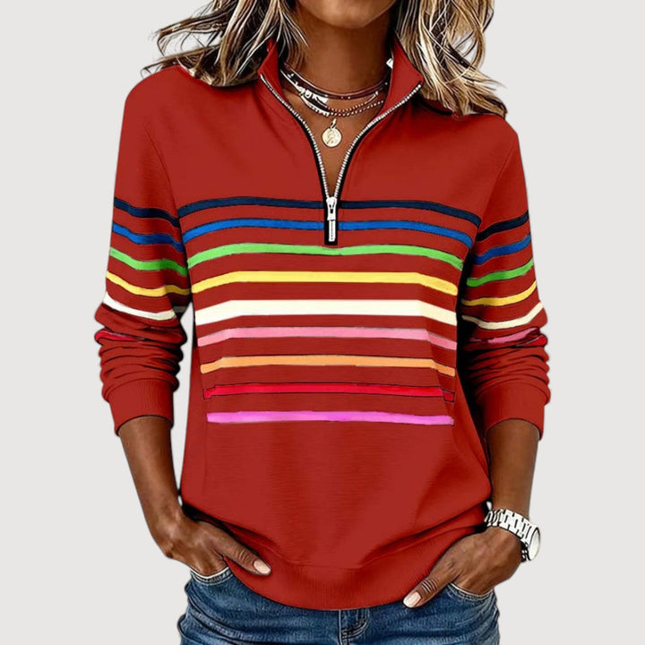Megan | Striped Half-Zip Casual Top