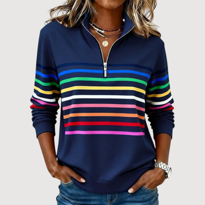 Megan | Striped Half-Zip Casual Top